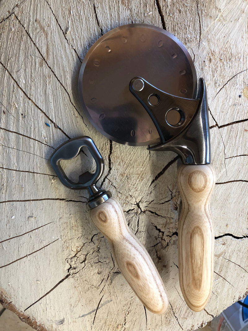 custom wood turned pizza cutter