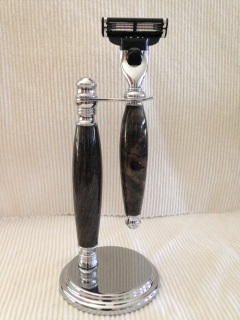 custom wooden razor and stand
